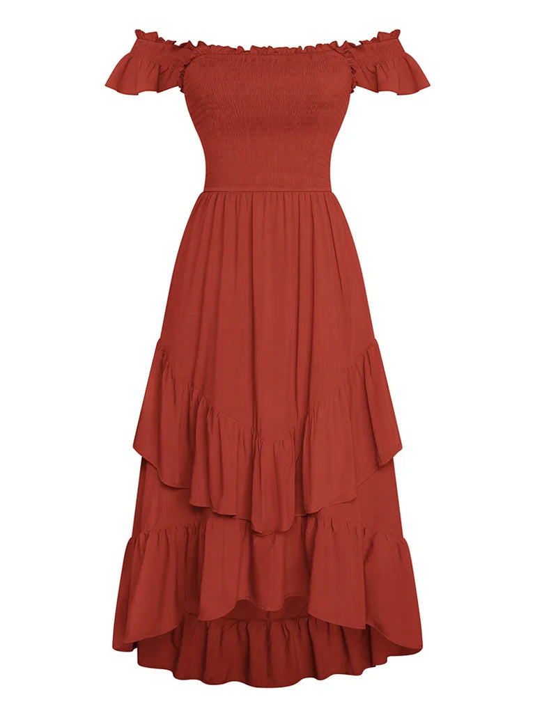 Women Renaissance Sleeveless Pocket Ruffle High-Lo Dress SCARLET DARKNESS