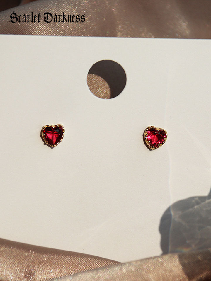 Ruby Heart shaped Earrings Garnet SCARLET DARKNESS