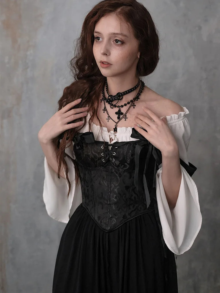 One-piece Collar Adjustable Jacquard Corset with Zip SCARLET DARKNESS