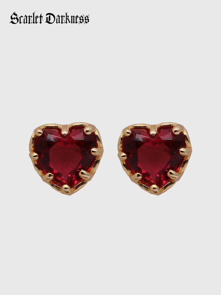 Ruby Heart shaped Earrings Garnet SCARLET DARKNESS