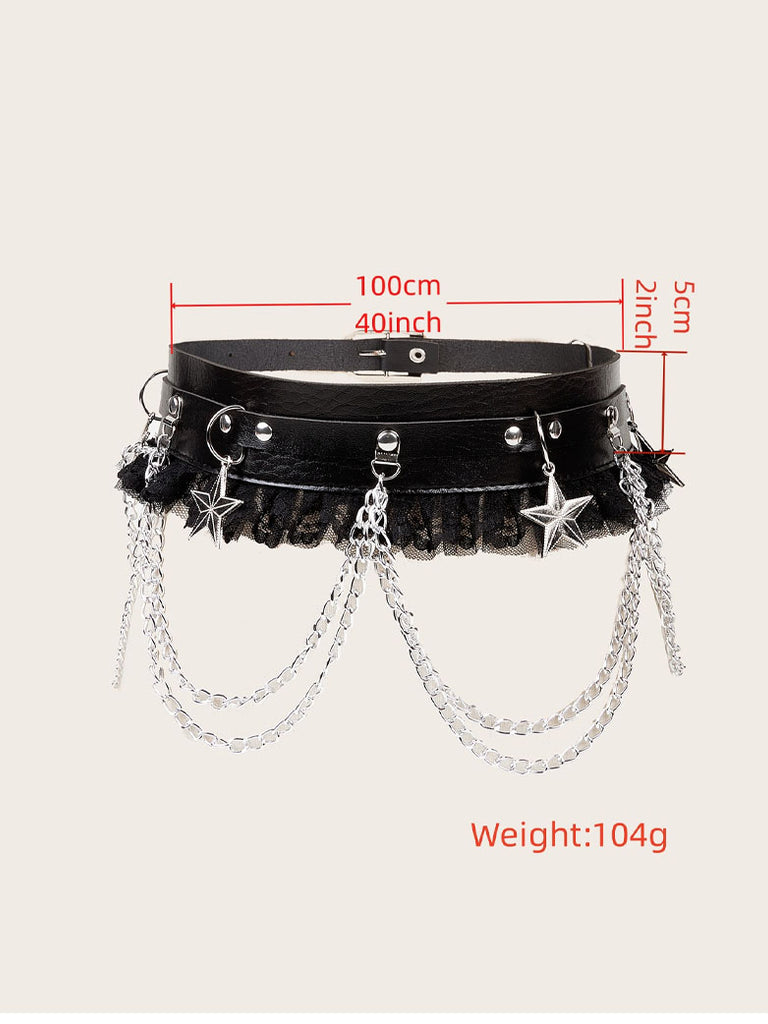 Women Body Chains Lace Trim Punk Chains Star Charm SCARLET DARKNESS