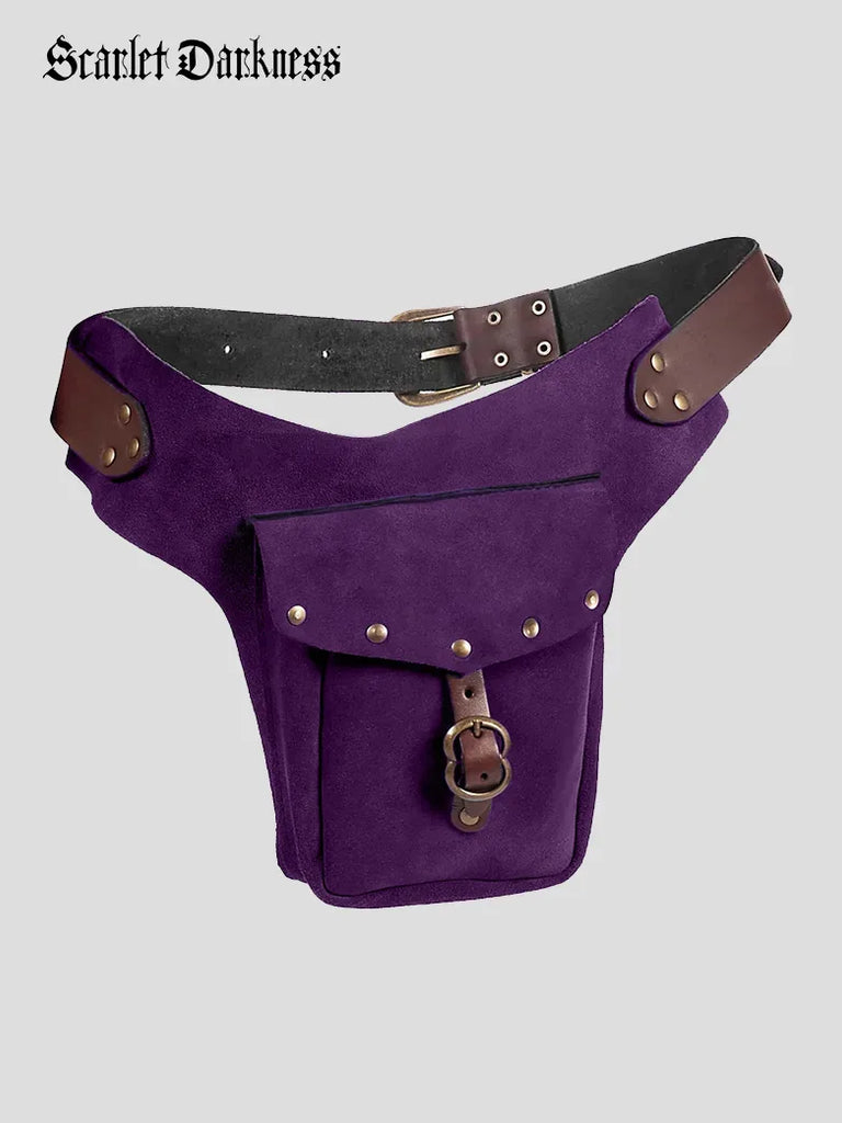 Medieval Vikings Functional Studded Suede Waist Bag SCARLET DARKNESS