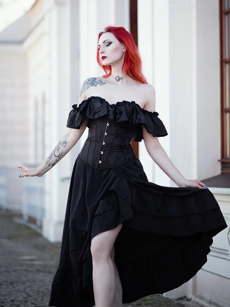 Women Victorian Gothic Corset Jacquard Satin Lace Bustier SCARLET DARKNESS