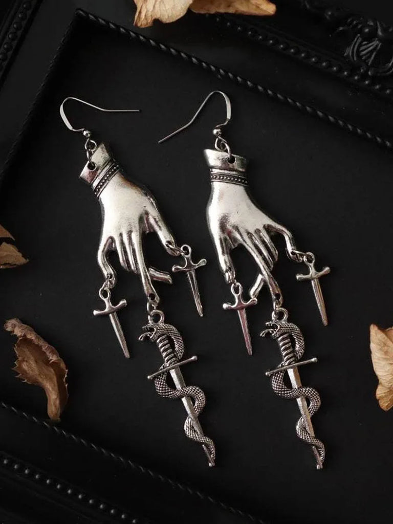 Gothic Hand and Sword Pendant Earrings SCARLET DARKNESS