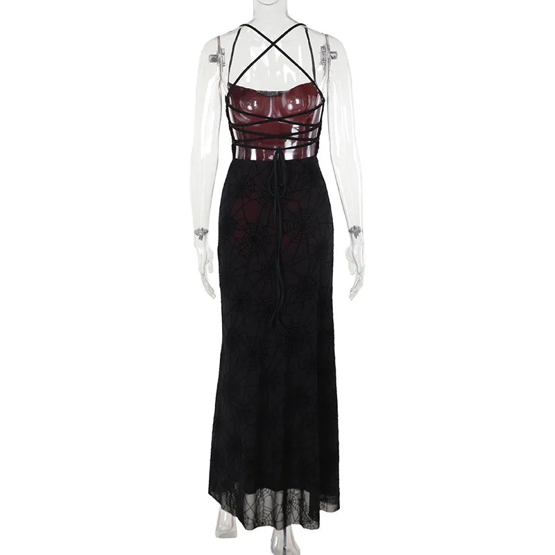 Goth Sexy Swing Collar Backless Bodycon Suspender Dress SCARLET DARKNESS