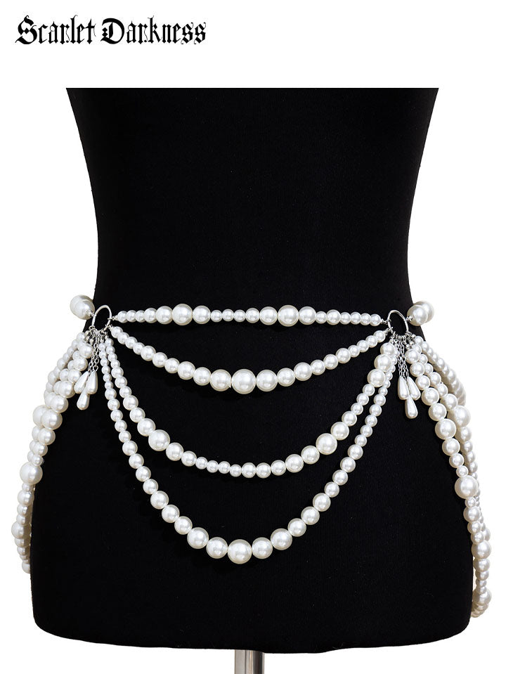 Madam Butterfly's Retro Pearl Waist Chain SCARLET DARKNESS