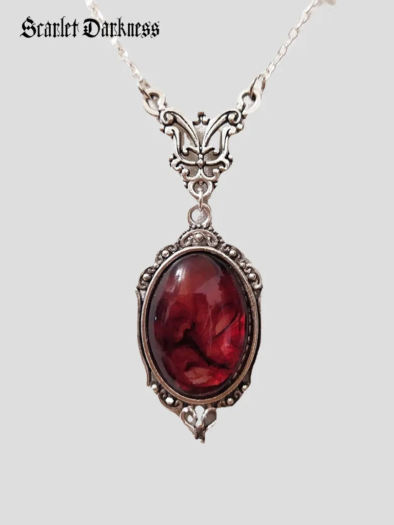 Vampire Eye Blood Oval Glass Pendant Gothic Necklace SCARLET DARKNESS