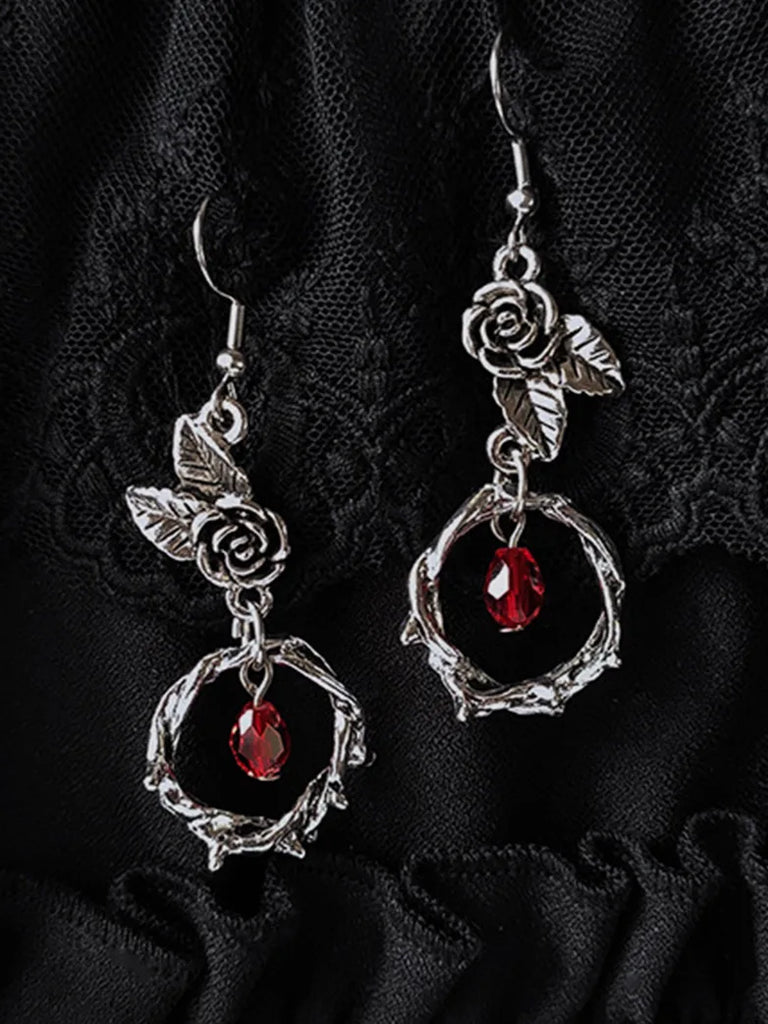 Gothic Classical Thorn Vine Rose Pendant Earrings SCARLET DARKNESS