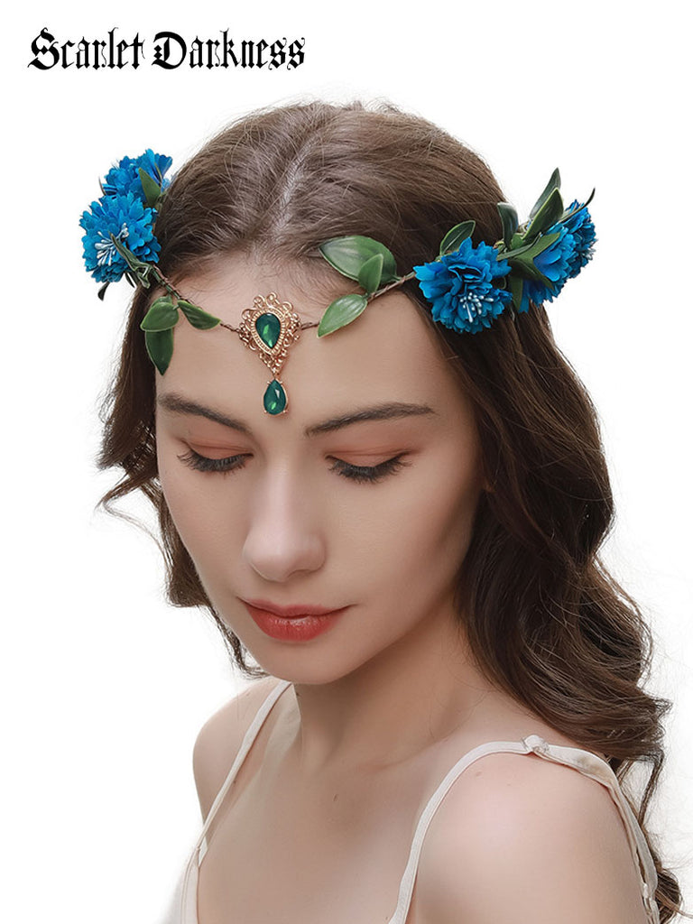 Leaves with Rhinestones Pendant Headband Flower Crown SCARLET DARKNESS