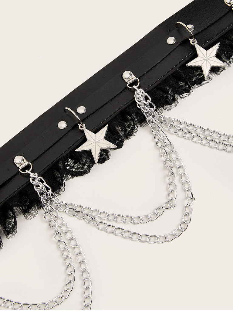 Women Body Chains Lace Trim Punk Chains Star Charm SCARLET DARKNESS