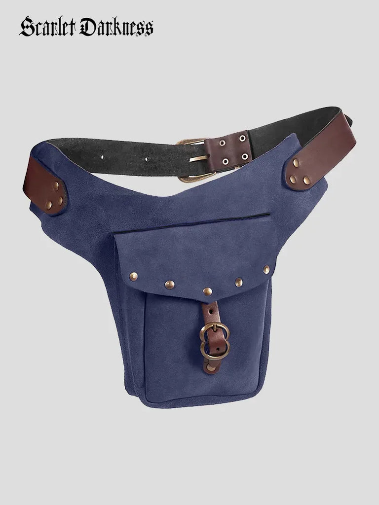 Medieval Vikings Functional Studded Suede Waist Bag SCARLET DARKNESS