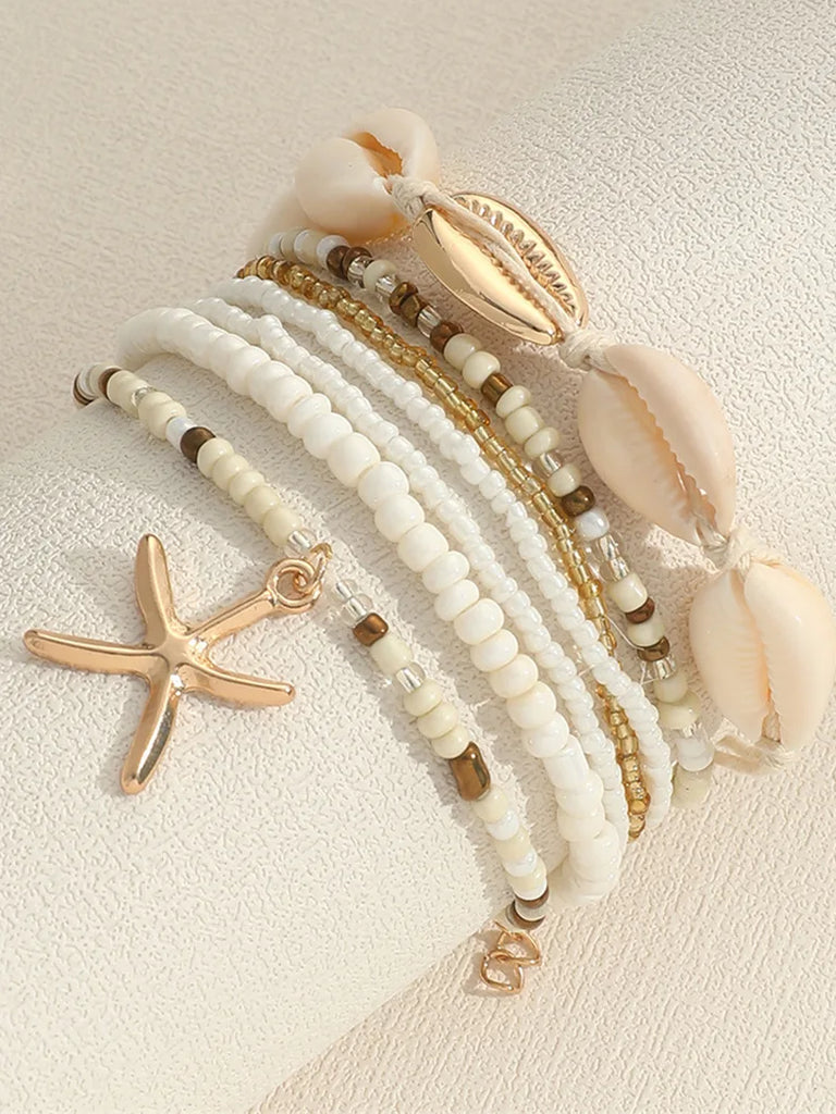 SCARLET DARKNESSBohe Starfish Shell Rice Bead Bracelet 7-piece Set