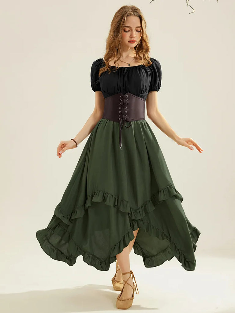 Renaissance Irregular Hem Swing A-Line Maxi Skirt SCARLET DARKNESS