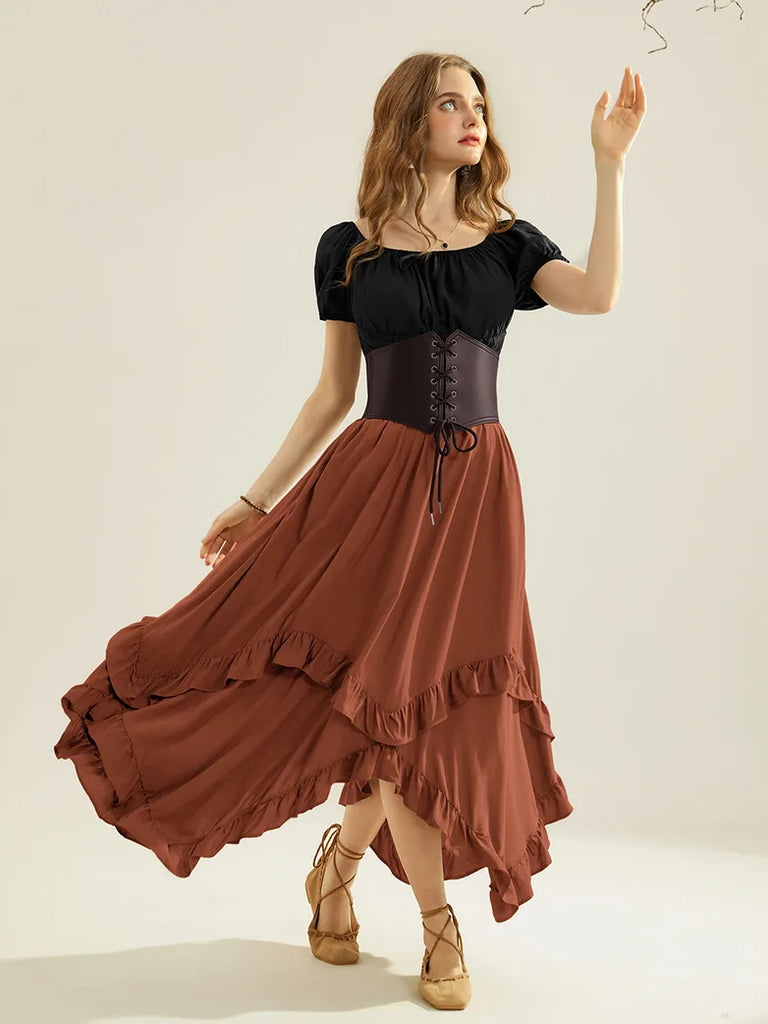 Renaissance Irregular Hem Swing A-Line Maxi Skirt SCARLET DARKNESS