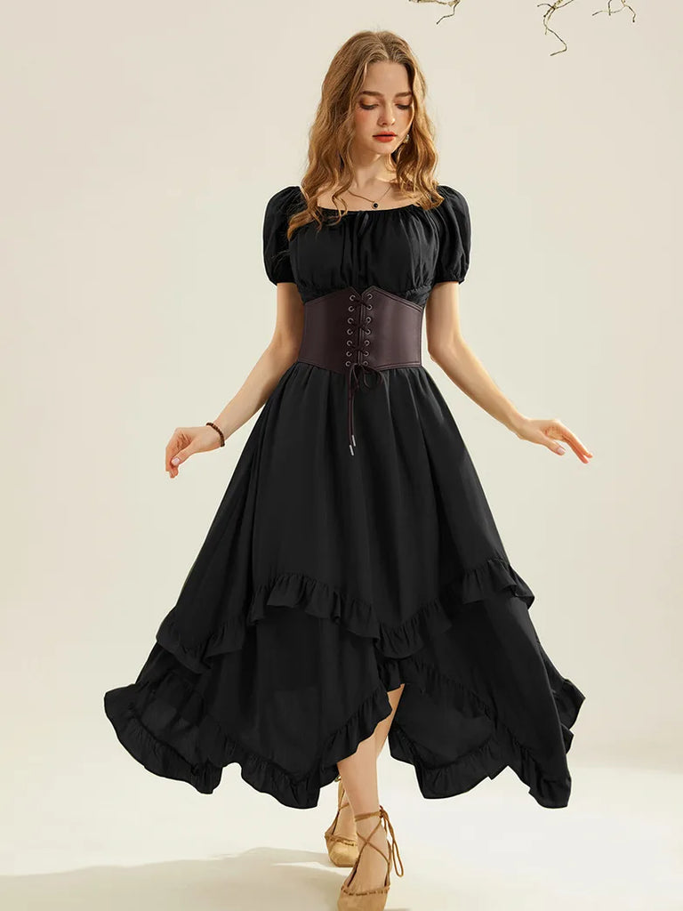 Renaissance Irregular Hem Swing A-Line Maxi Skirt SCARLET DARKNESS