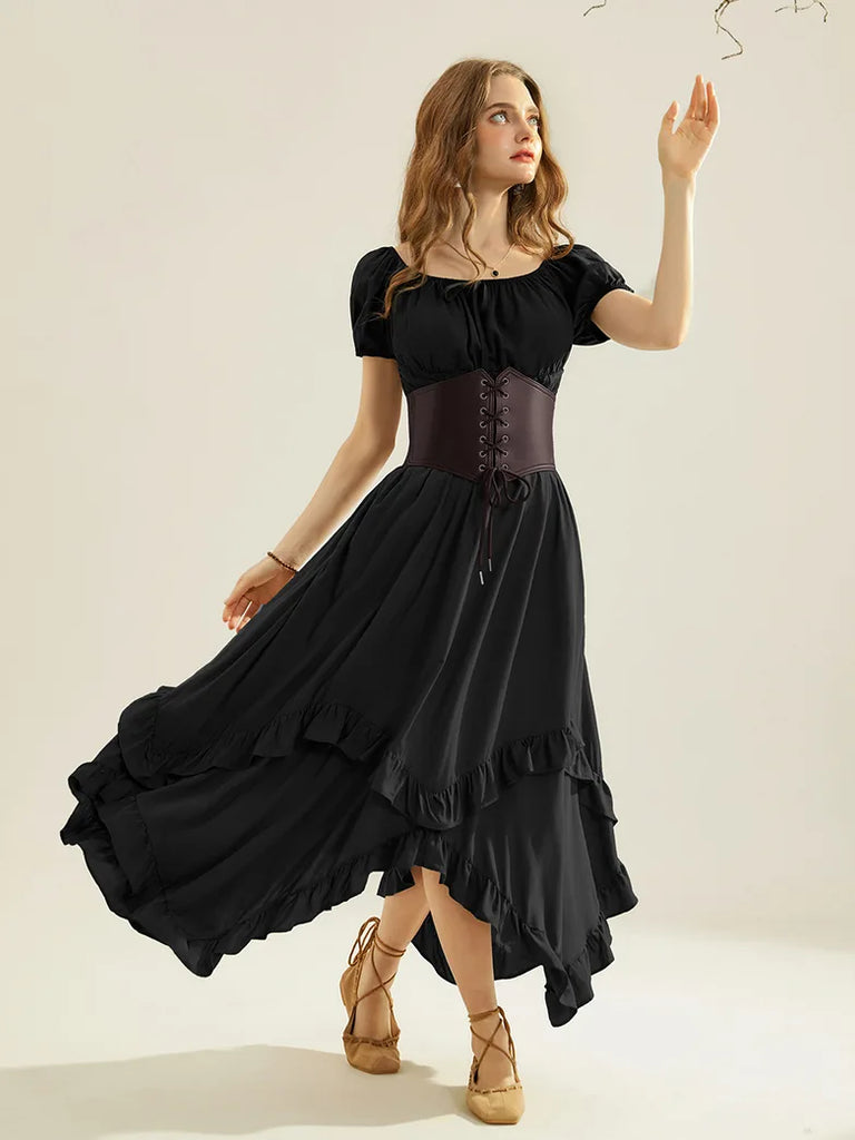 Renaissance Irregular Hem Swing A-Line Maxi Skirt SCARLET DARKNESS