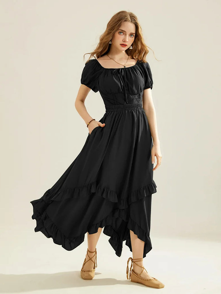 Renaissance Irregular Hem Swing A-Line Maxi Skirt SCARLET DARKNESS