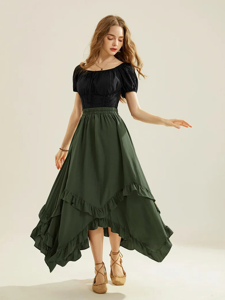 Renaissance Irregular Hem Swing A-Line Maxi Skirt SCARLET DARKNESS