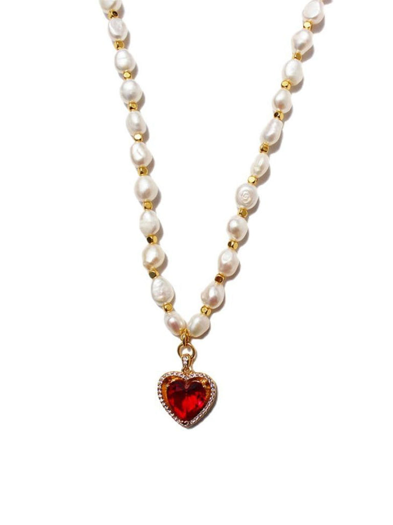 Scarlet Darkness Retro Pearl Garnet Love Shaped Dreamer Necklace SCARLET DARKNESS