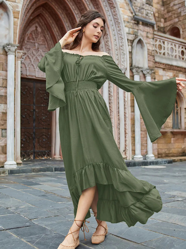 Women High-Lo Dress Long Sleeve Off Shoulder Dress SCARLET DARKNESS