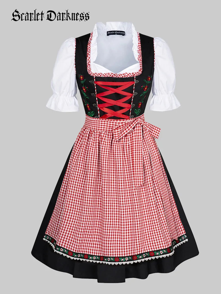 Women 3pcs Set German Bavarian Oktoberfest Costume SCARLET DARKNESS