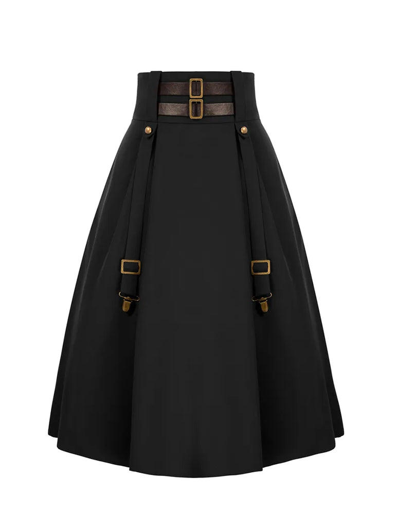 Steampunk Elastic High Waist Length Adjustable Skirt With Pocket SCARLET DARKNESS