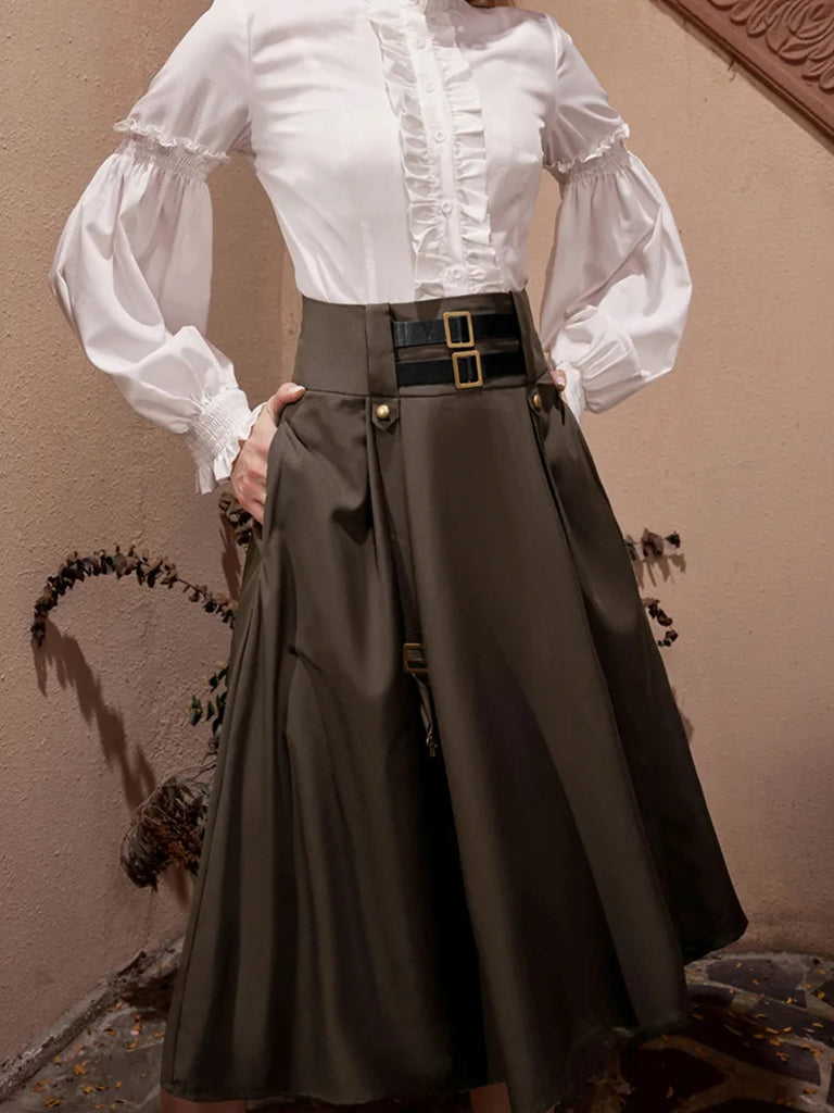 Steampunk Elastic High Waist Length Adjustable Skirt With Pocket SCARLET DARKNESS