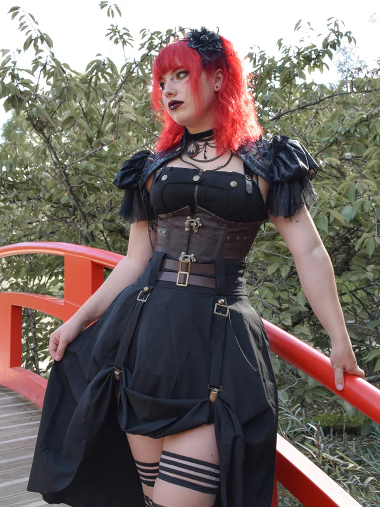 Steampunk Elastic High Waist Length Adjustable Skirt With Pocket SCARLET DARKNESS