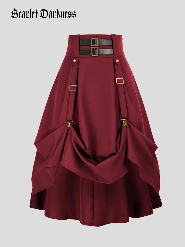 Steampunk Elastic High Waist Length Adjustable Skirt With Pocket SCARLET DARKNESS