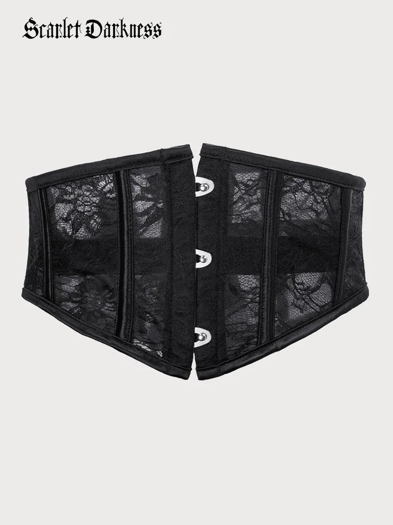 Women 12 Bones Lace-up Back Waist Cincher SCARLET DARKNESS