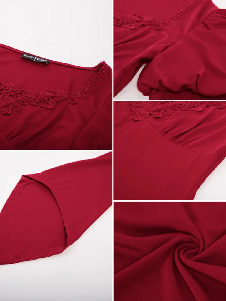 Lace Decorated Pointed Sleeves Puffed Sleeve Tops SCARLET DARKNESS