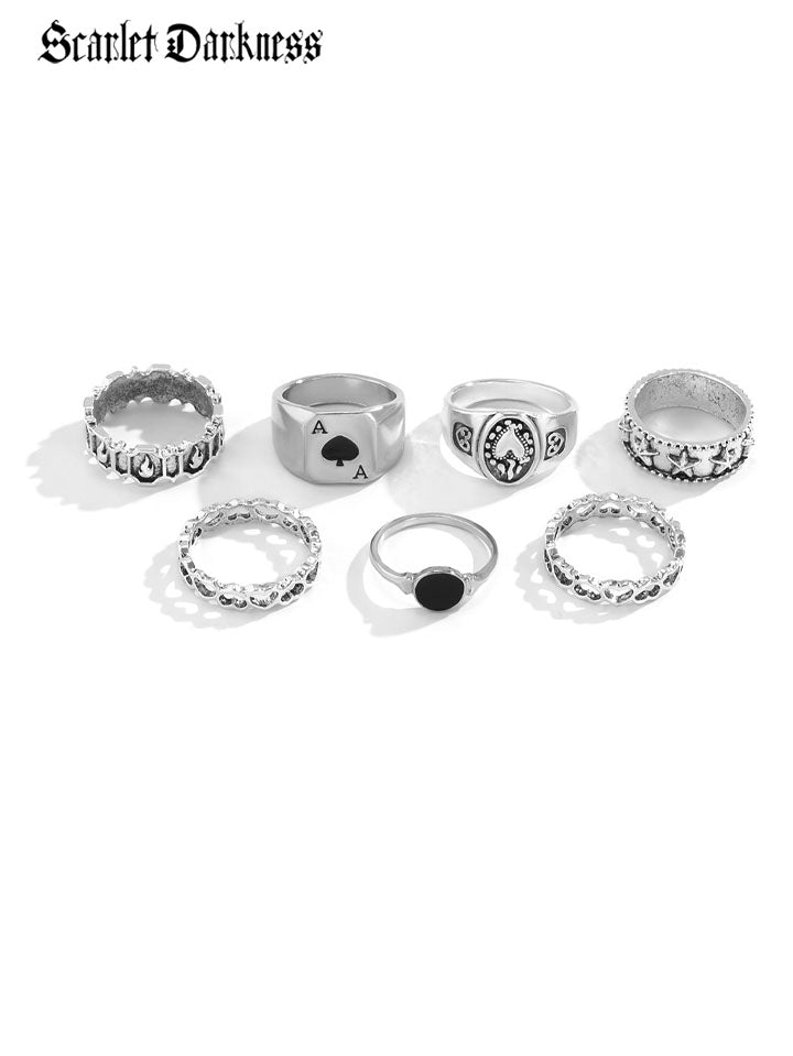 7 Piece Punk Poker Ring Set SCARLET DARKNESS