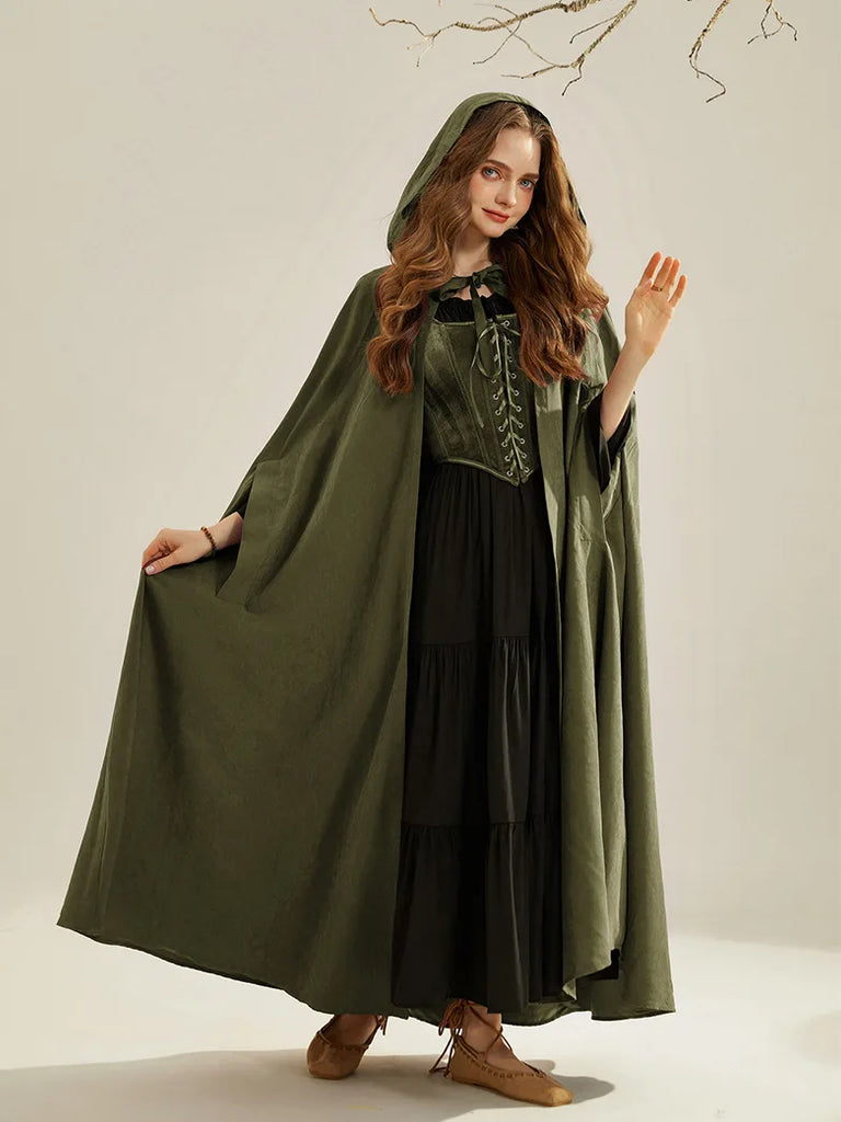 Unsex Medieval Hooded Cape Tie Front Warrior Mid-Calf Cloak SCARLET DARKNESS