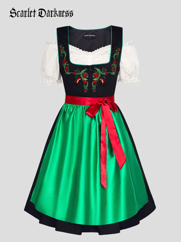 Women 3pcs Set German Bavarian Oktoberfest Costume SCARLET DARKNESS