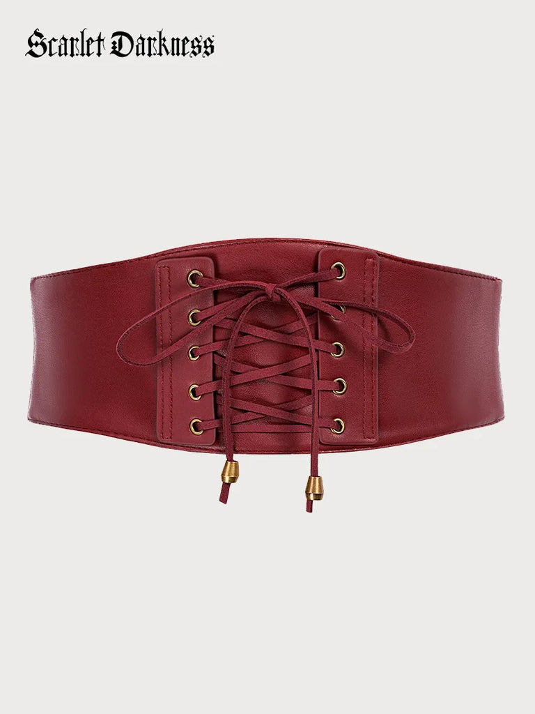 Ren Faire Women Lace-up Pendant Stretchy Leather Waist Belt SCARLET DARKNESS