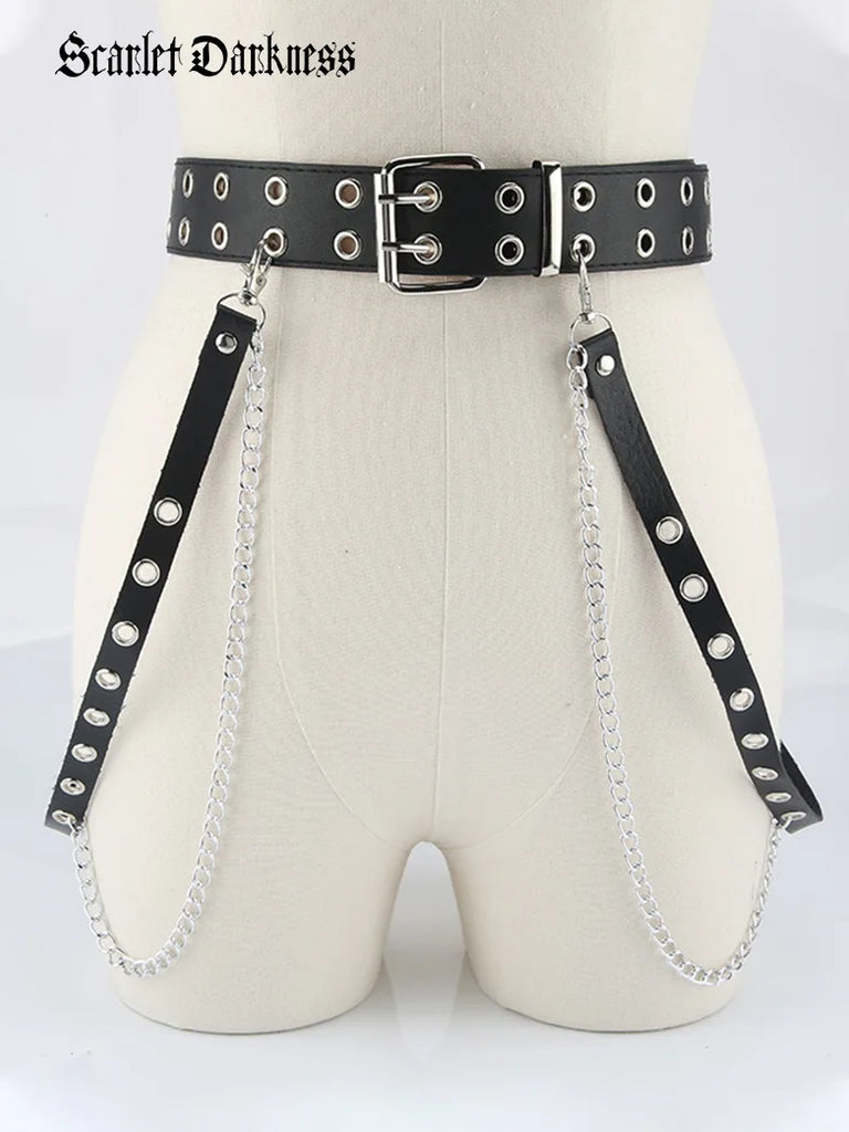 Women Gothic Punk Double-Breasted Buttonhole Belt SCARLET DARKNESS