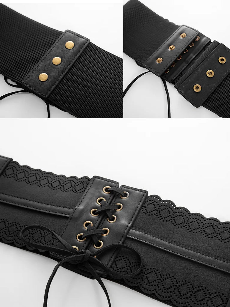 Women Hollow Lace-up Belt Ladies Stretchy Waist Belt SCARLET DARKNESS