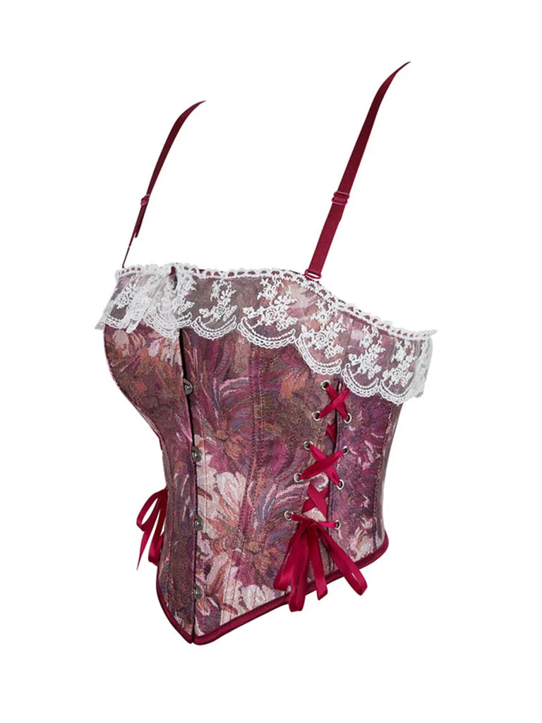 Women Victoria Daisy Strappy Jacquard Corset SCARLET DARKNESS