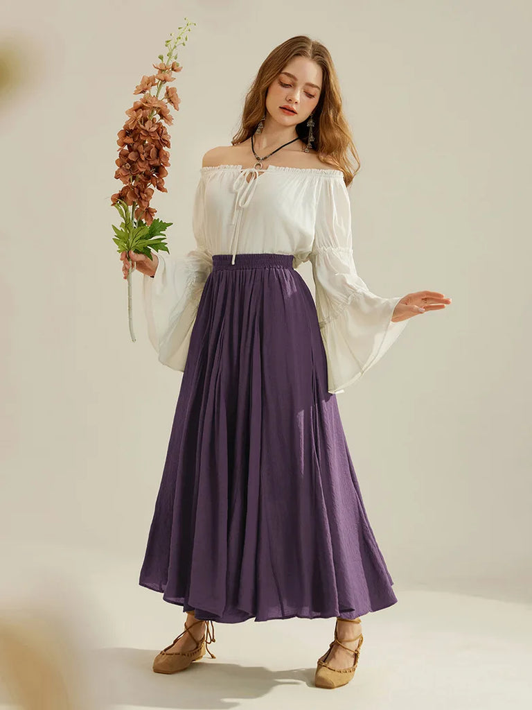 Women Renaissance Swing Skirt Elastic Flared Maxi Skirt SCARLET DARKNESS