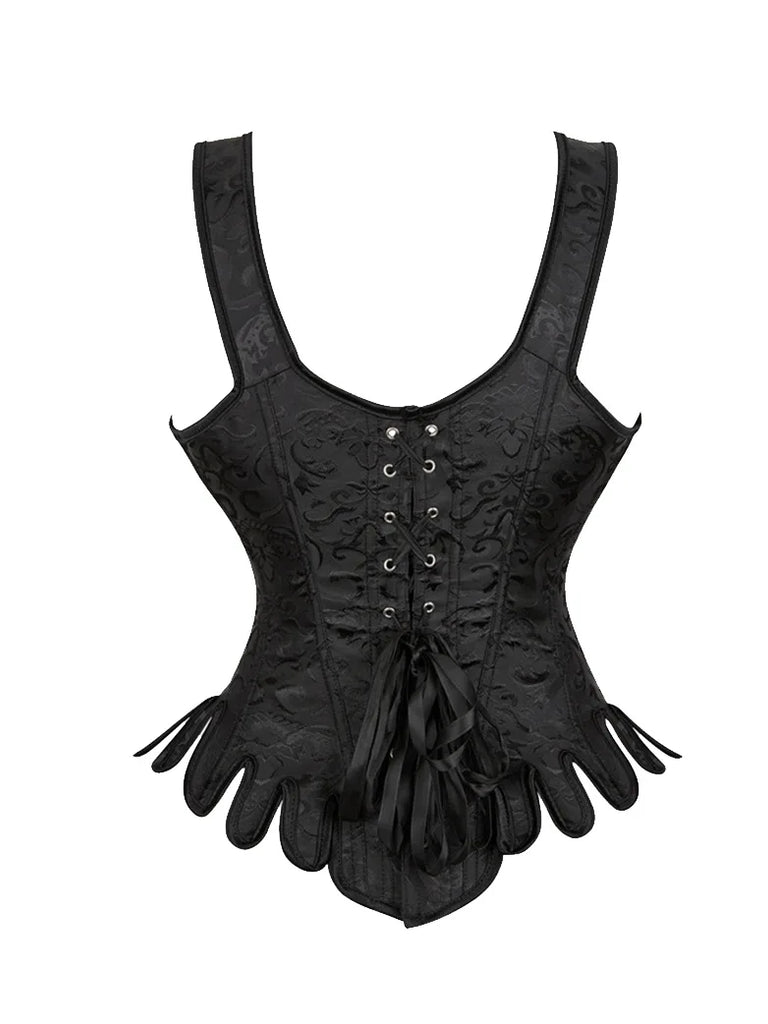 Women Victorian Corset Steampunk Satin Jacquard Bustier Top SCARLET DARKNESS