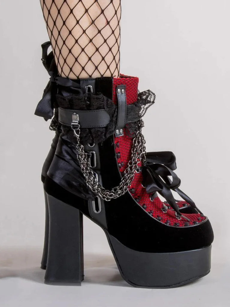 Women's Victorian Gothic Vampire Contrasting Strappy High Heels SCARLET DARKNESS