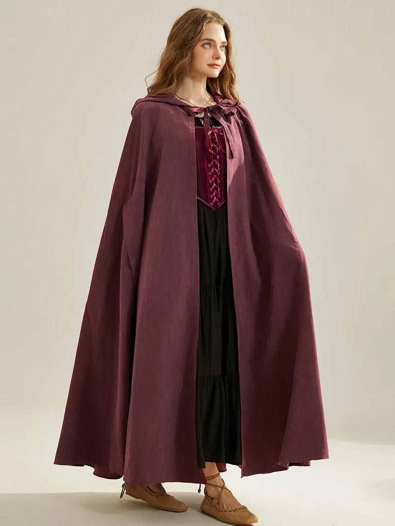 Unsex Medieval Hooded Cape Tie Front Warrior Mid-Calf Cloak SCARLET DARKNESS