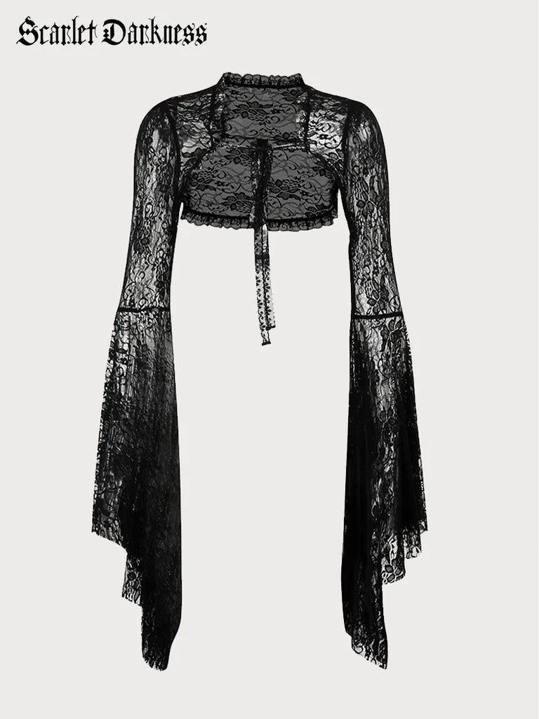 Women Victorian Goth Style Black Bell Sleeves Lace Cardigan SCARLET DARKNESS