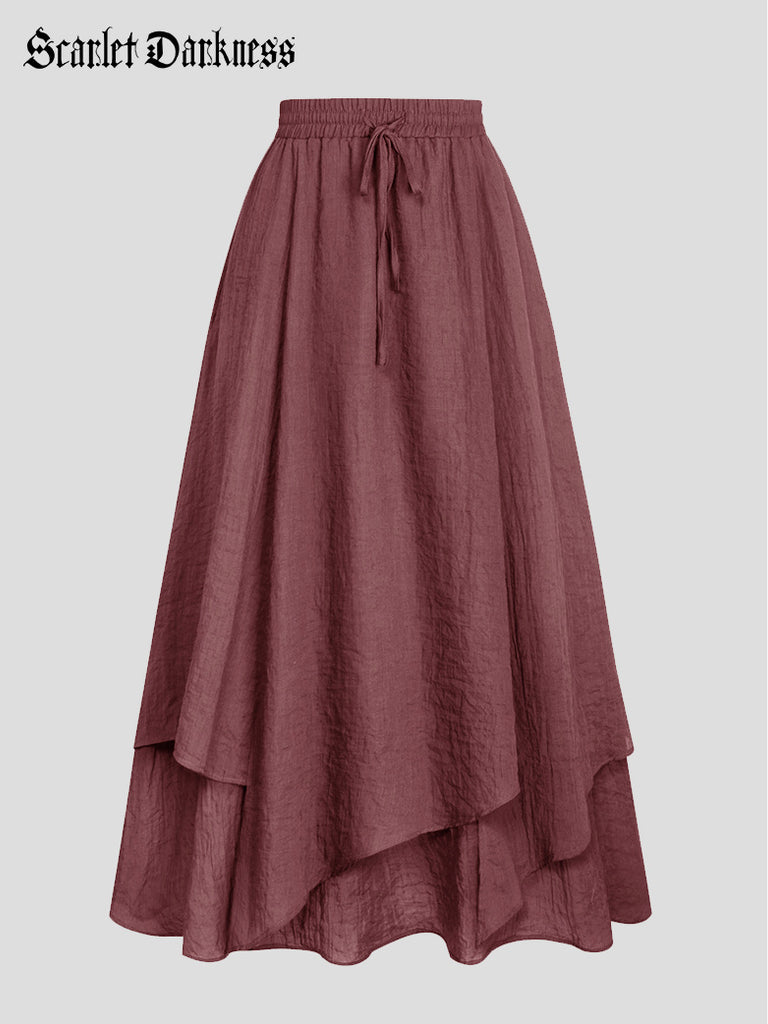 Women Renaissance 2-Layer Swing Pocket Maxi Skirts SCARLET DARKNESS