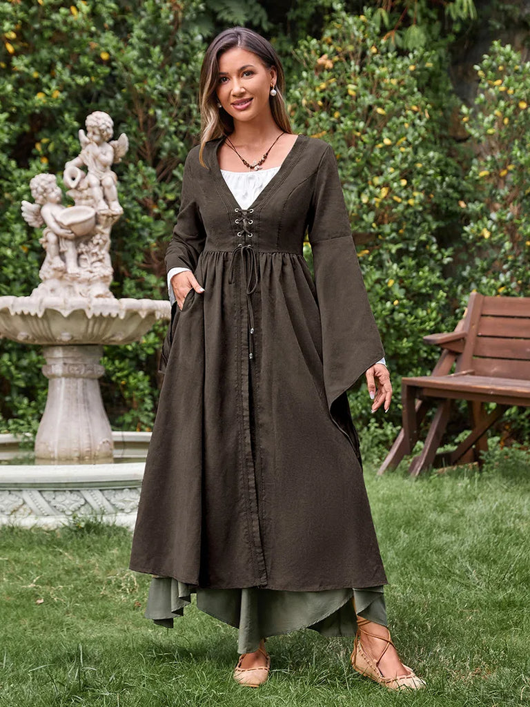 Renaissance Woven Strips Bell sleeves Dress Coat with Pocket SCARLET DARKNESS