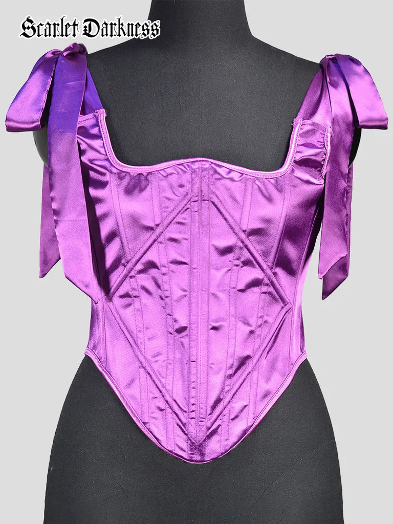 Women 1850s Victorian Satin Herringbone Corset SCARLET DARKNESS