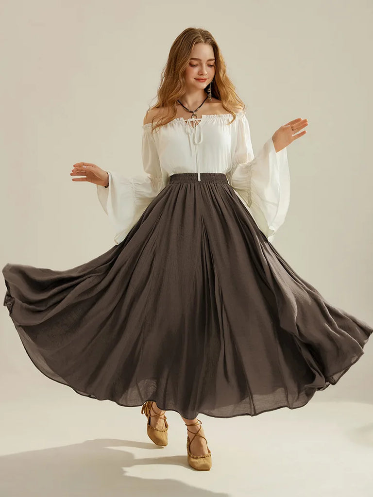 Women Renaissance Swing Skirt Elastic Flared Maxi Skirt SCARLET DARKNESS