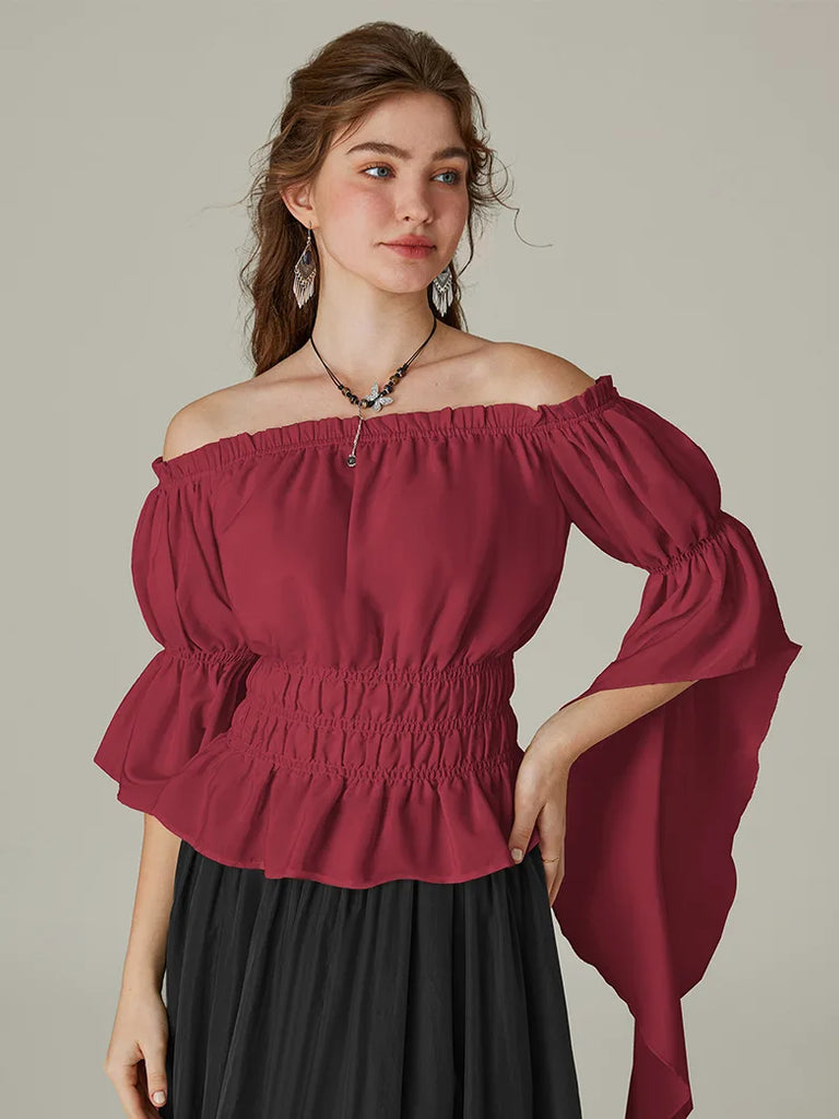 Renaissance Off-Shoulder Shirts Tops with Waterfall Openings SCARLET DARKNESS