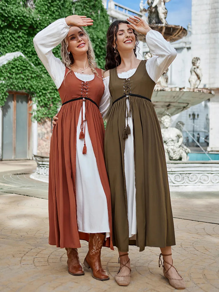 Ren Faire Off-Shoulder Dress+Tank Dress 2pcs Set Costume SCARLET DARKNESS