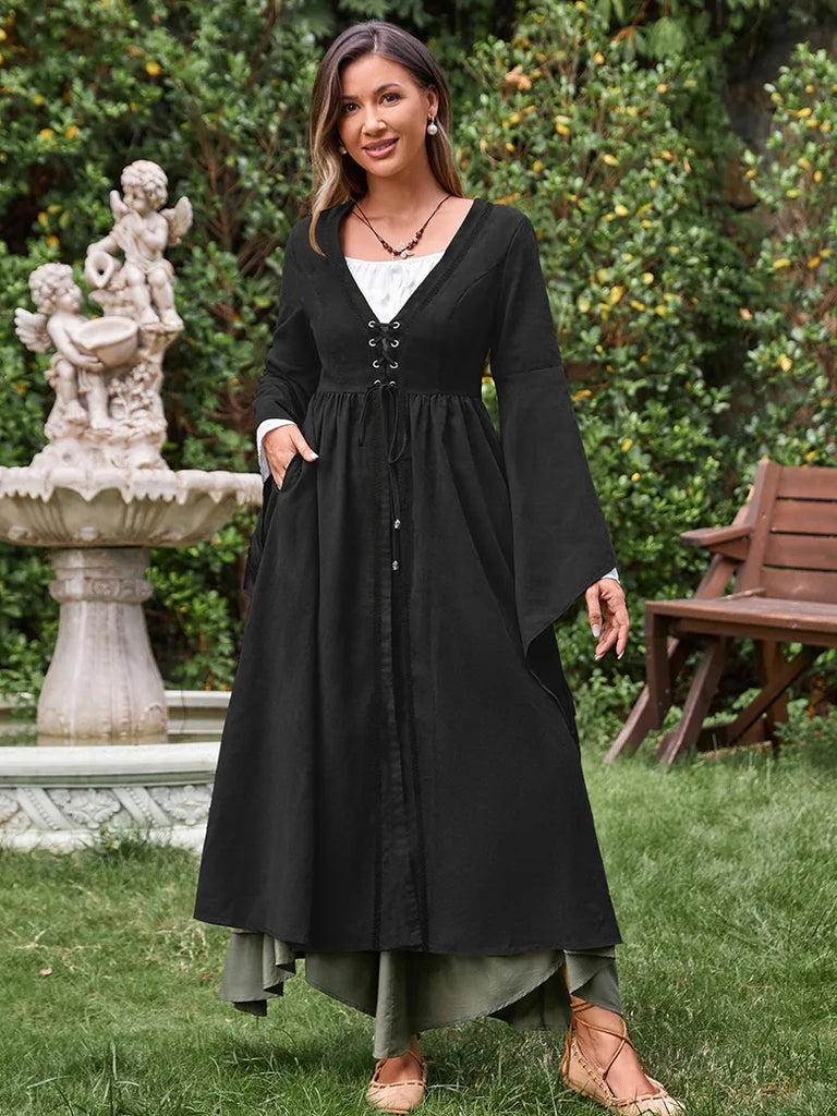 Renaissance Woven Strips Bell sleeves Dress Coat with Pocket SCARLET DARKNESS